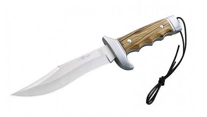Nieto-Bowie, Stahl AN.58, Olivenholz-Schalen, braune Lederscheide